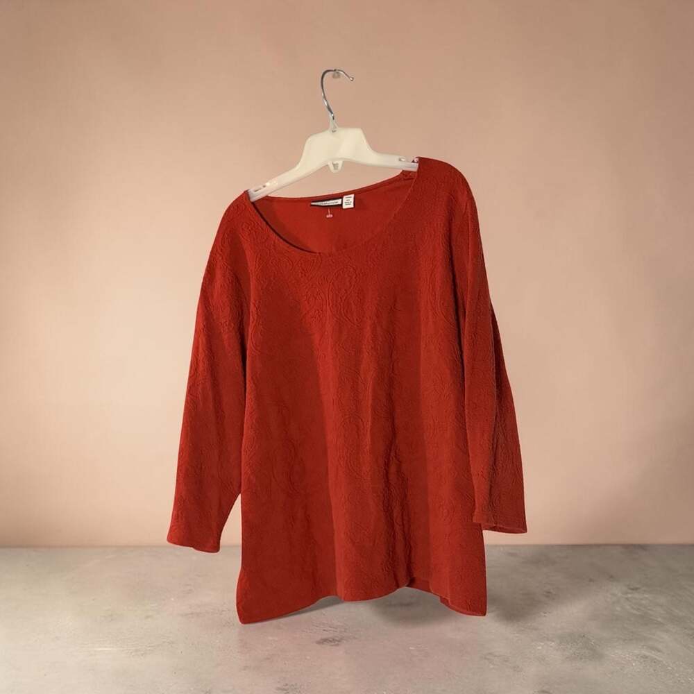 Croft & Barrow Red Textured Paisley Long Sleeve Top Blouse 2X